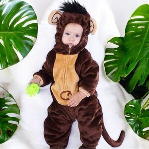 Plush Little Monkey Halloween Baby Costume 12-18 Months Velour Hooded Jumpsuit